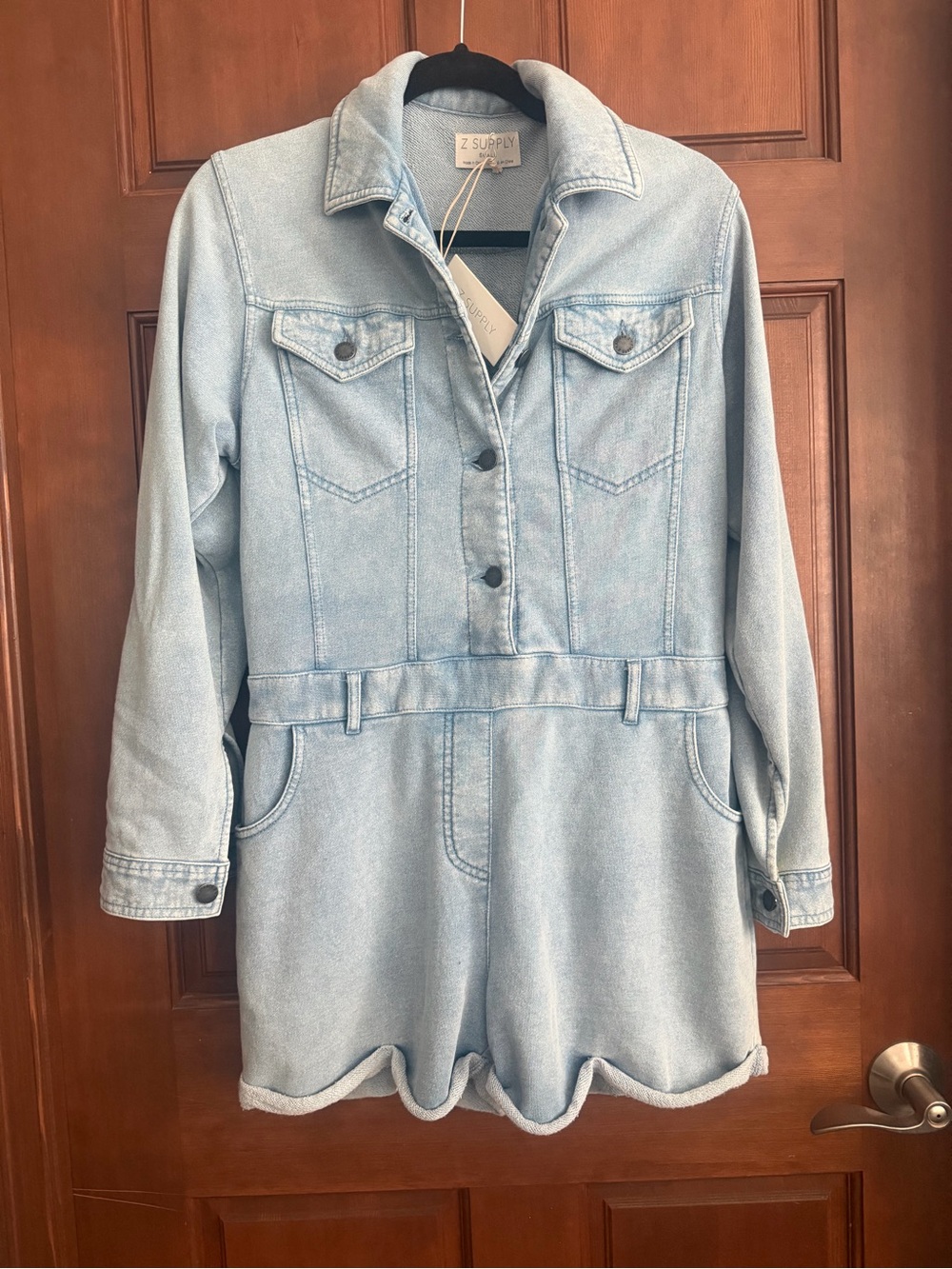 Z Supply Light Blue Denim Jacket Romper